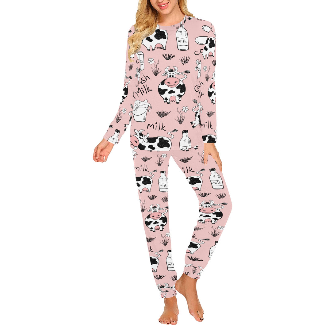 Cows milk product pink background Women's All Over Print Pajama Set