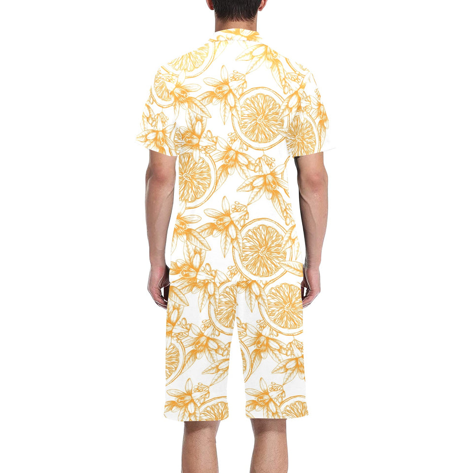 hand drawn orange fruit pattern Men's V-Neck Short Pajama Set