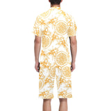 hand drawn orange fruit pattern Men's V-Neck Short Pajama Set