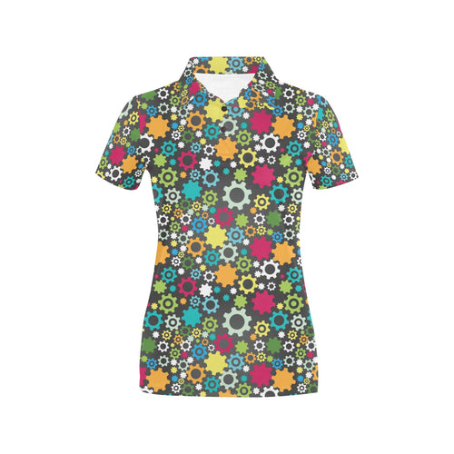 Gear Pattern Print Design 03 Women's All Over Print Polo Shirt