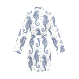 Seahorse pattern background Women's Long Sleeve Belted Night Robe