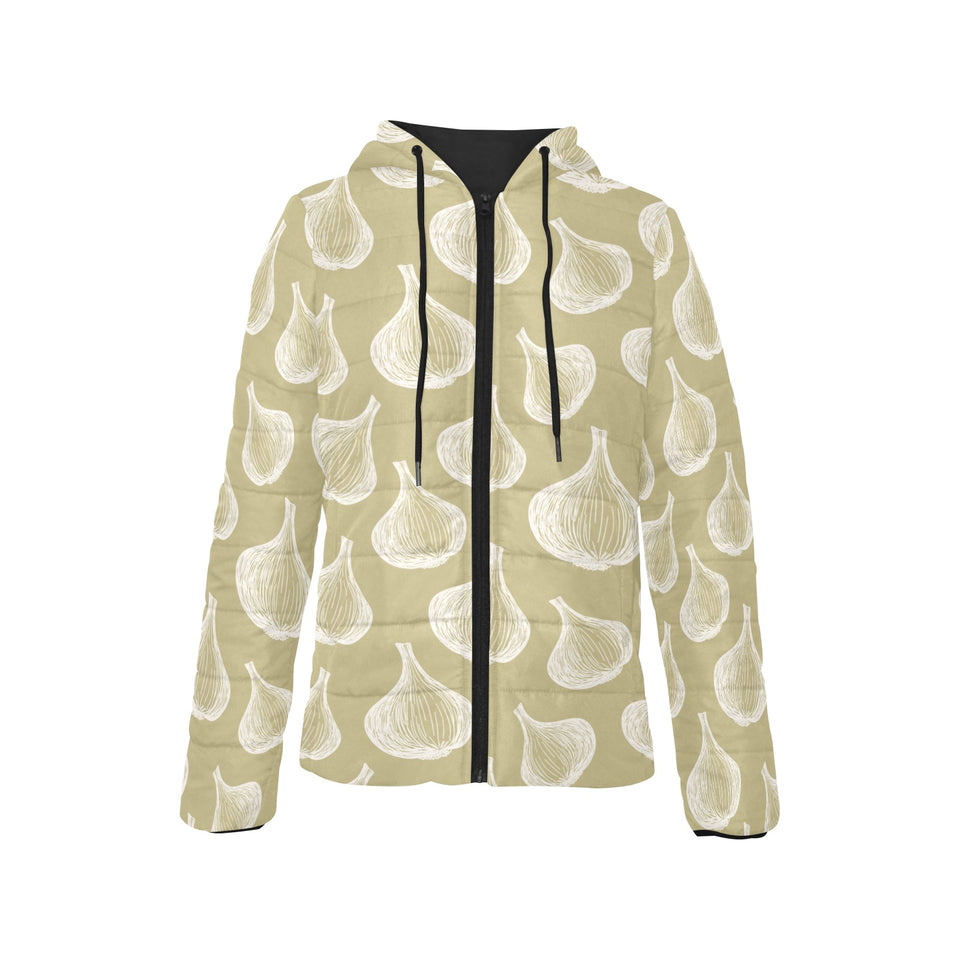 Garlic design pattern Women's Padded Hooded Jacket