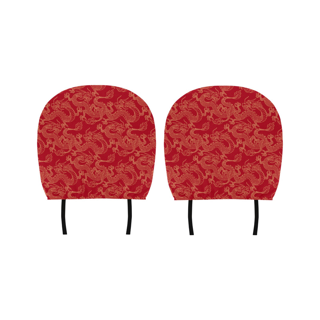 Gold dragons red background Car Headrest Cover