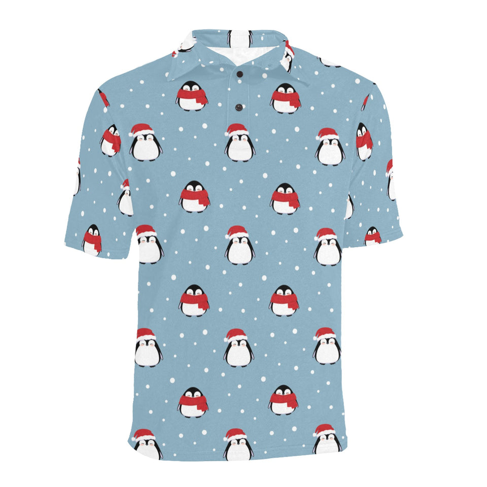 Cute penguin christmas snow pattern Men's All Over Print Polo Shirt