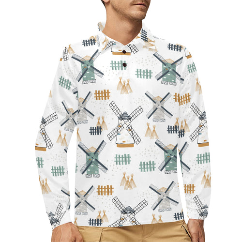 windmill pattern Men's Long Sleeve Polo Shirt