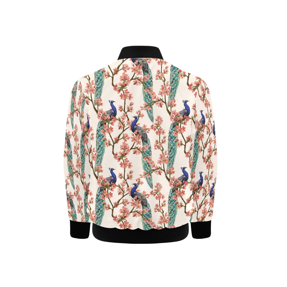 Peacock tropical flower pattern Kids' Boys' Girls' Bomber Jacket