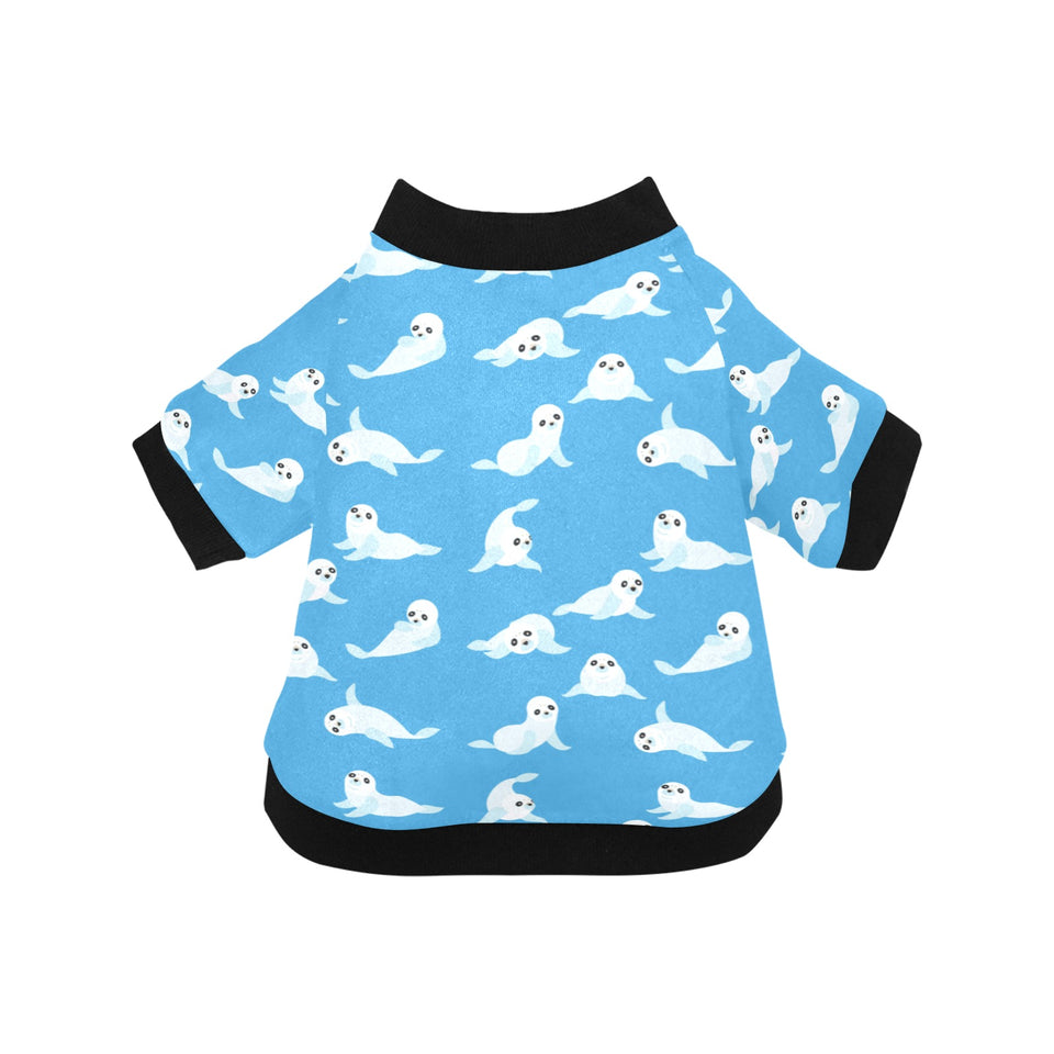 Cute sea lion seal pattern background All Over Print Pet Dog Round Neck Fuzzy Shirt