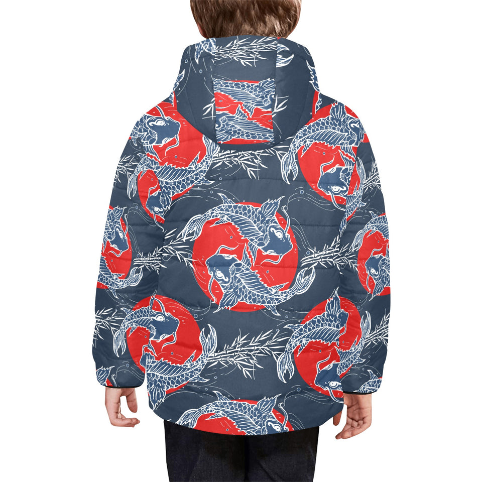 Koi Fish Carp Fishs hand drawn japanese art Kids' Boys' Girls' Padded Hooded Jacket