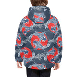 Koi Fish Carp Fishs hand drawn japanese art Kids' Boys' Girls' Padded Hooded Jacket