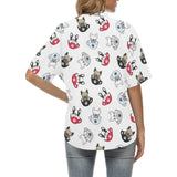 French bulldog cup paw pattern Women's All Over Print Hawaiian Shirt