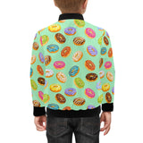 Colorful donut pattern green background Kids' Boys' Girls' Bomber Jacket
