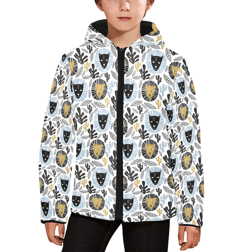 Lion Pattern Print Design 05 Kids' Boys' Girls' Padded Hooded Jacket