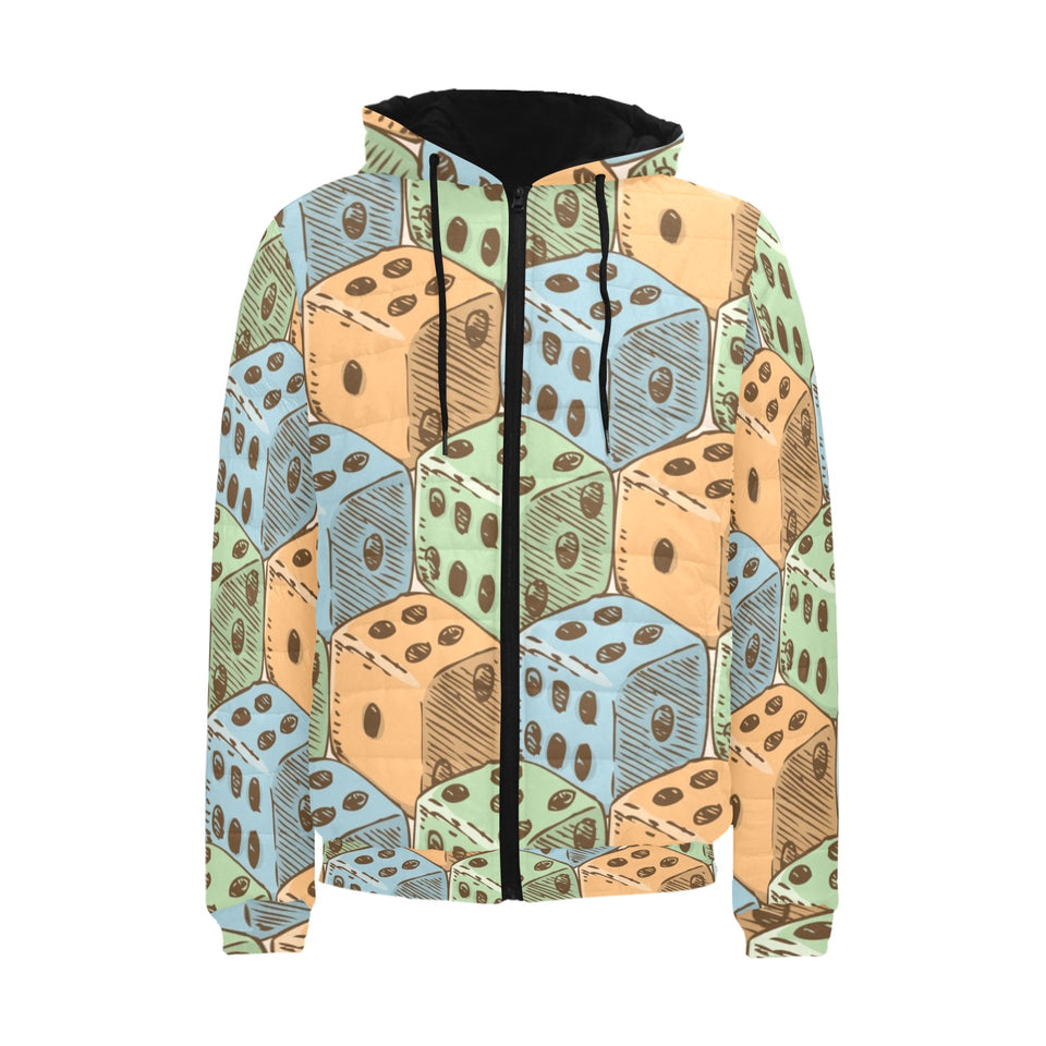 Dice Pattern Print Design 05 Men's Padded Hooded Jacket