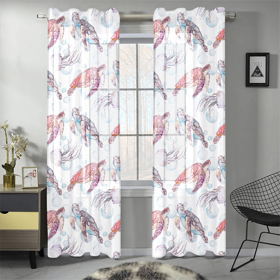 Watercolor sea turtle jellyfish pattern Gauze Curtain
