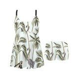 Monkey sloth lemur palm trees pattern Chest Sexy Pleated Two Piece Swim Dress
