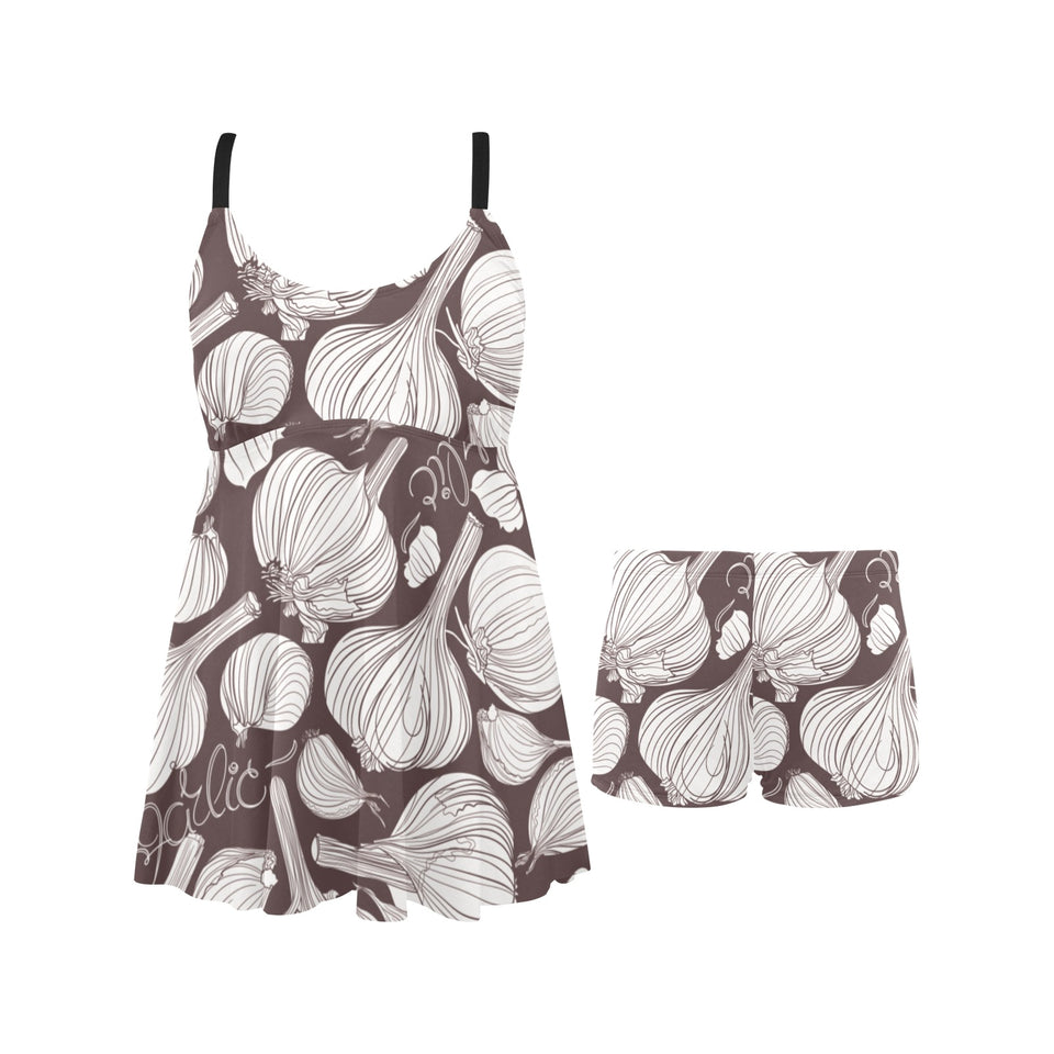 Garlic bulb dark background Chest Sexy Pleated Two Piece Swim Dress