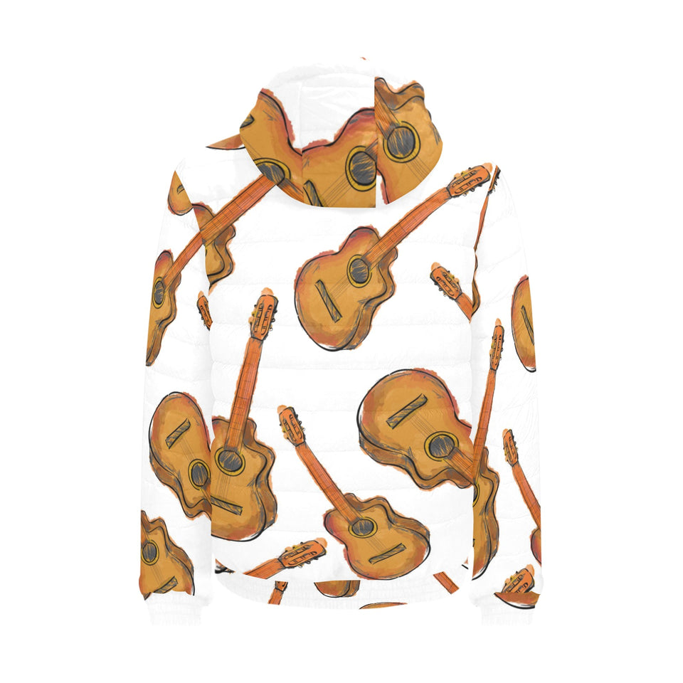 Paint Guitar Pattern Men's Padded Hooded Jacket
