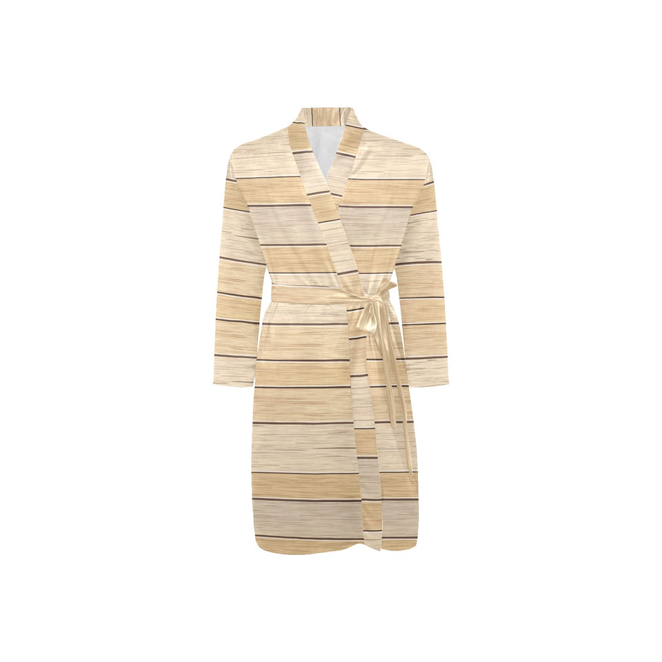 Wood Printed Pattern Print Design 01 Men's Long Sleeve Belted Night Robe