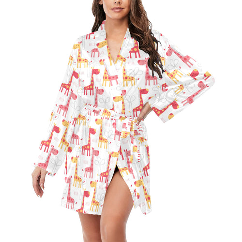 Giraffe Pattern Print Design 03 Women's Long Sleeve Belted Night Robe