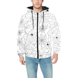 Spider web cobweb pattern white background Men's Padded Hooded Jacket