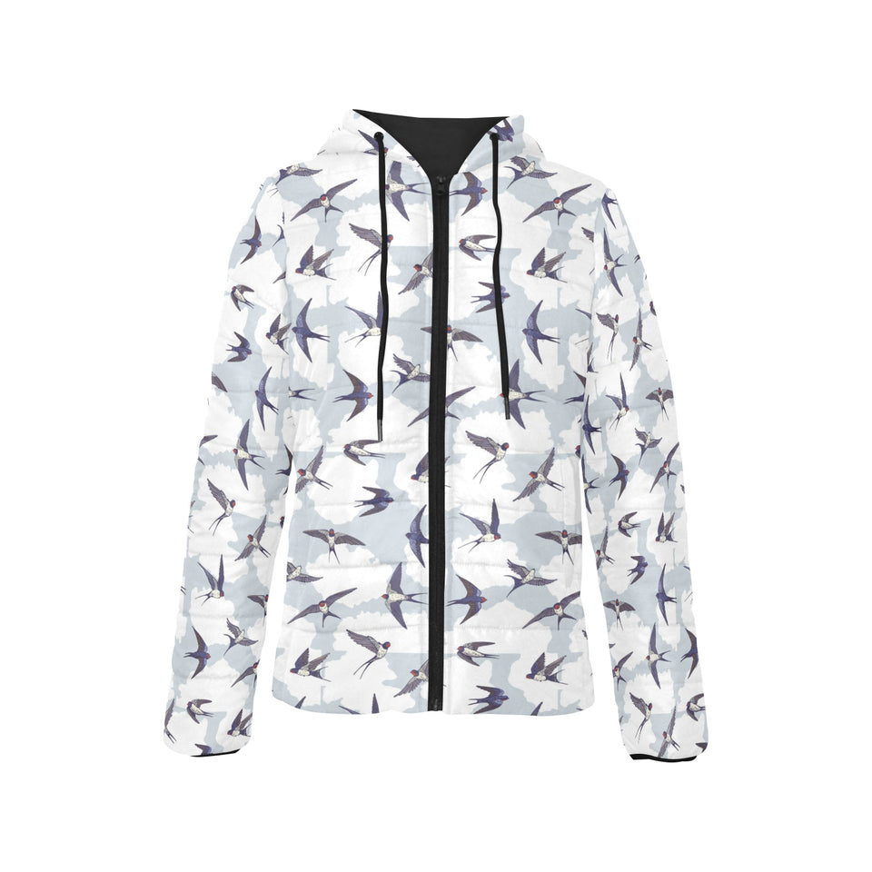 Swallow Pattern Print Design 05 Women's Padded Hooded Jacket