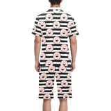 Donuts pink icing striped pattern Men's V-Neck Short Pajama Set