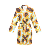 Watercolor papaya pattern Women's Long Sleeve Belted Night Robe