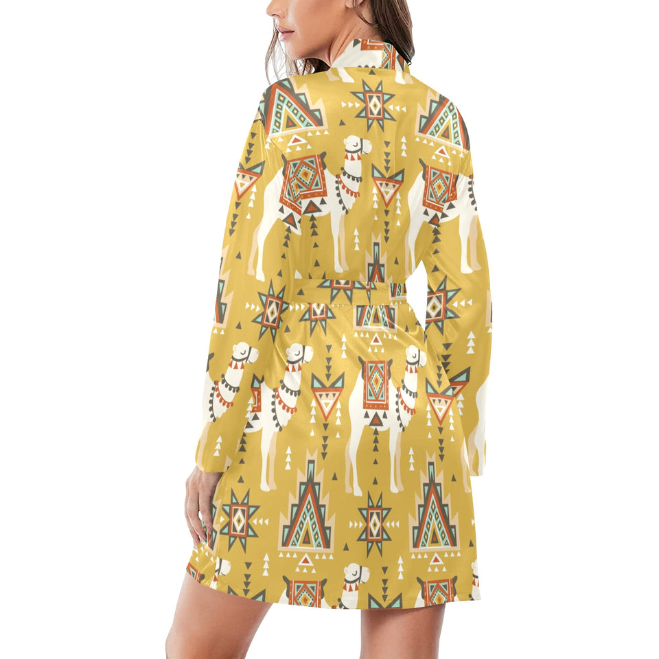 Camels ethnic motif pattern Women's Long Sleeve Belted Night Robe