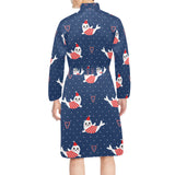 Cute sea lion seal christmas hat candy cane heart Men's Long Sleeve Belted Night Robe