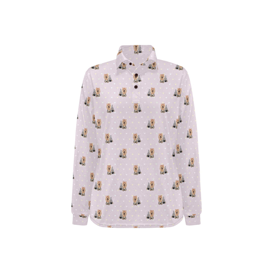 Yorkshire Terrier Pattern Print Design 02 Women's Long Sleeve Polo Shirt