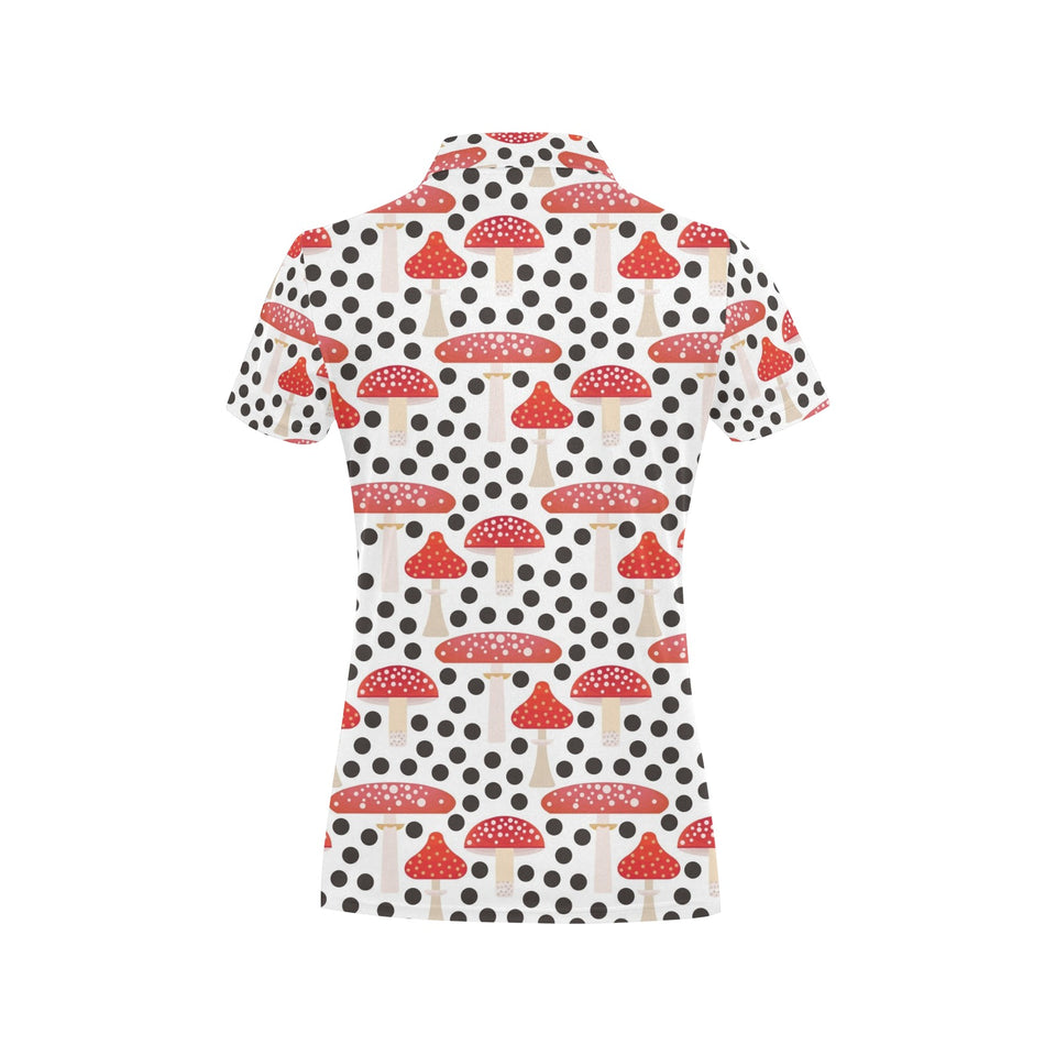 Red mushroom dot pattern Women's All Over Print Polo Shirt