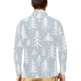 Christmas tree winter forest pattern Men's Long Sleeve Polo Shirt