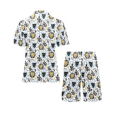 Lion Pattern Print Design 05 Men's V-Neck Short Pajama Set