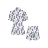 Eggplant Pattern Print Design 05 Women's V-Neck Short Pajama Set