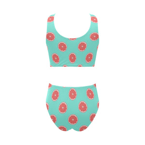 Grapefruit green background Chest Bowknot High Waisted Bikini Swimsuit