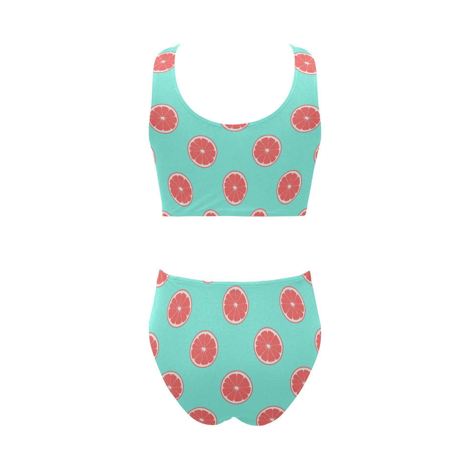 Grapefruit green background Chest Bowknot High Waisted Bikini Swimsuit