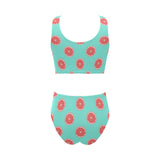 Grapefruit green background Chest Bowknot High Waisted Bikini Swimsuit