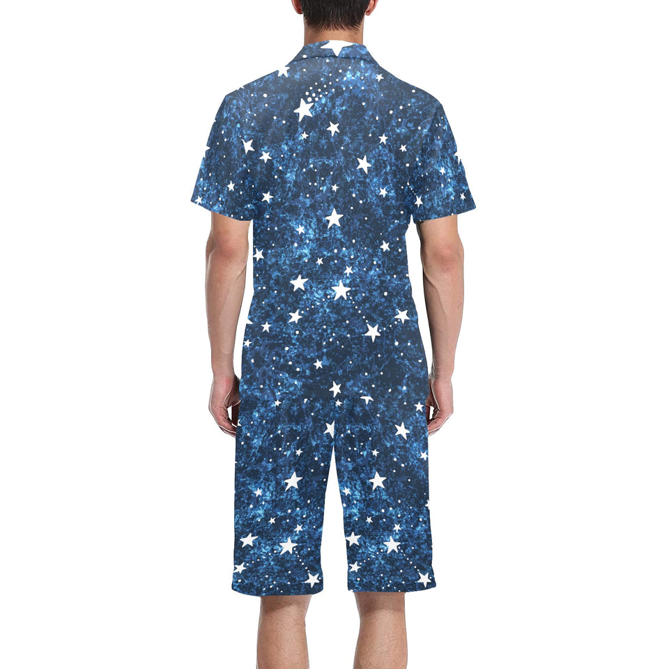 Night sky star pattern Men's V-Neck Short Pajama Set
