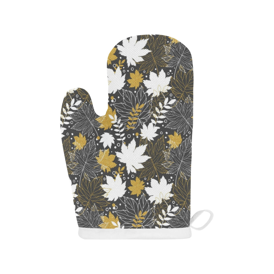 Beautiful gold autumn maple leaf pattern Heat Resistant Oven Mitts
