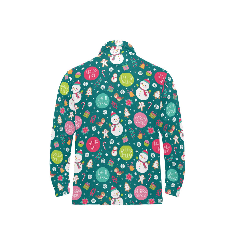 Snowman bird decorative elements christmas pattern Men's Long Sleeve Polo Shirt