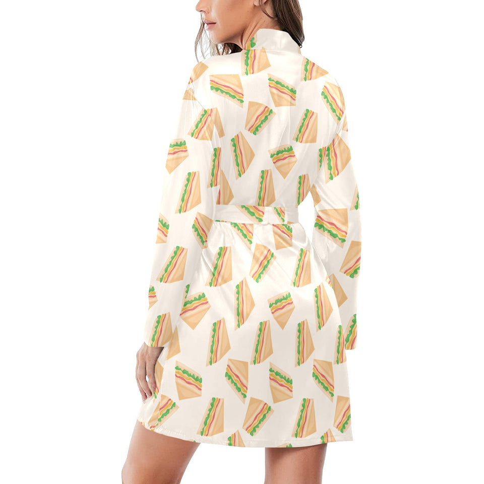 Sandwich Pattern Print Design 01 Women's Long Sleeve Belted Night Robe