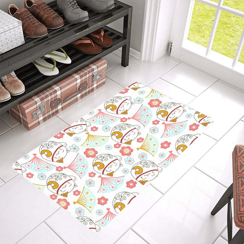 Maneki neko cat fan sakura Doormat