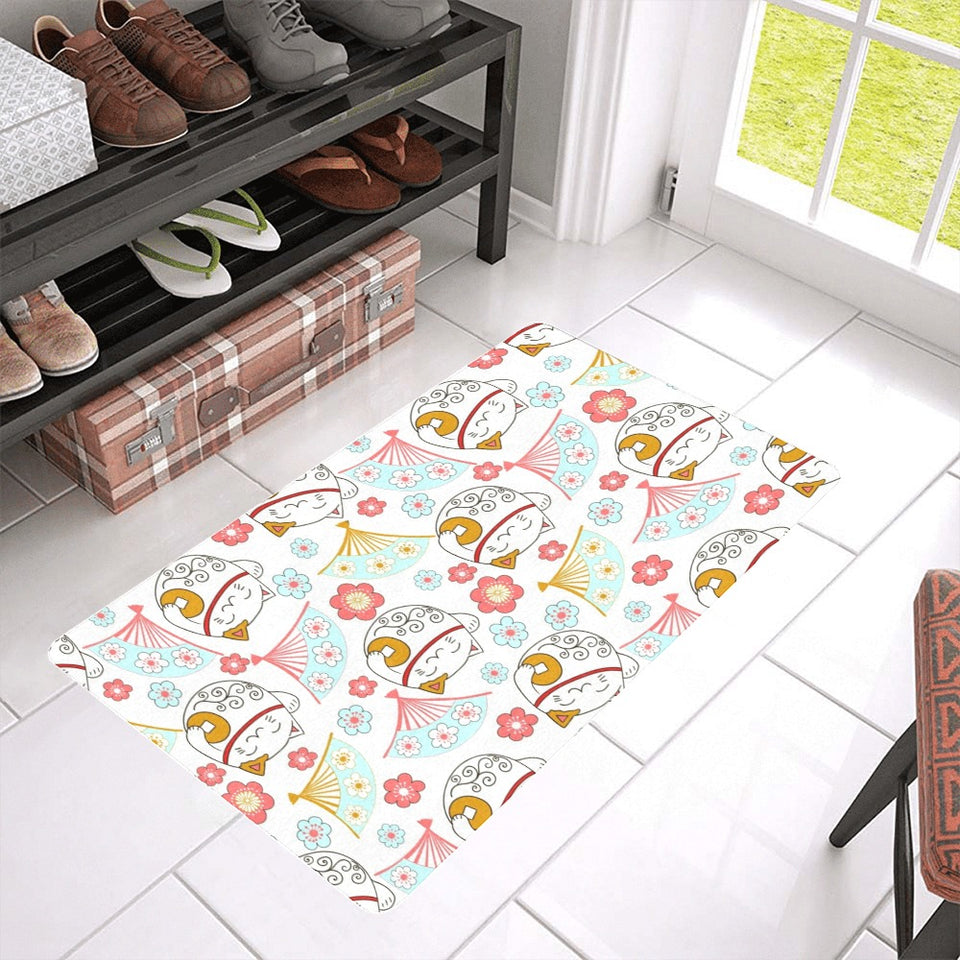 Maneki neko cat fan sakura Doormat