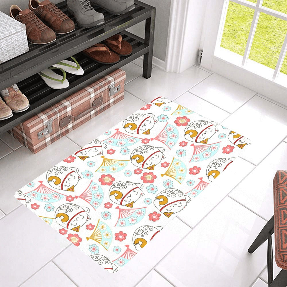 Maneki neko cat fan sakura Doormat