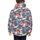Blue red dragon cloud pattern Kids' Boys' Girls' Padded Hooded Jacket
