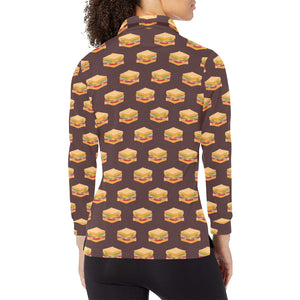 Sandwich Pattern Print Design 04 Women's Long Sleeve Polo Shirt