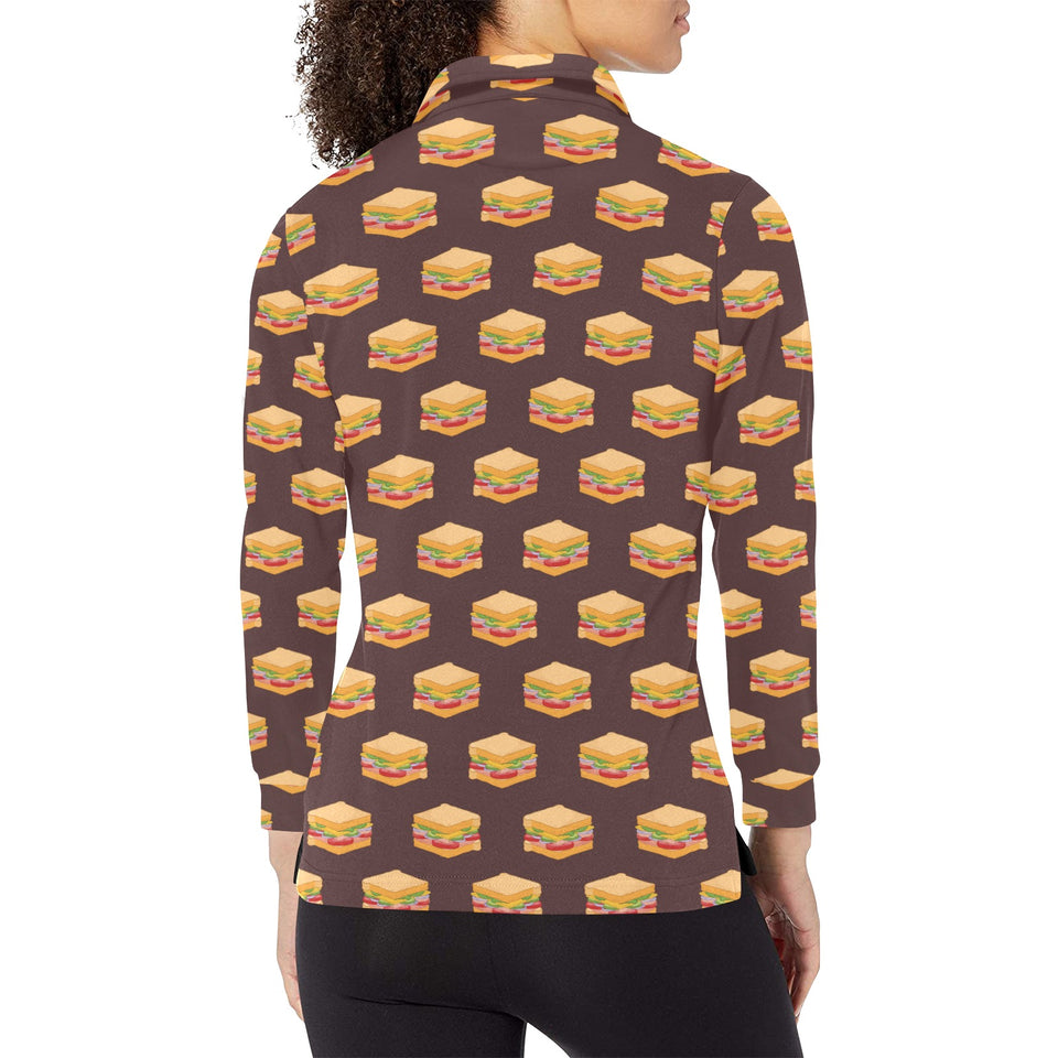 Sandwich Pattern Print Design 04 Women's Long Sleeve Polo Shirt