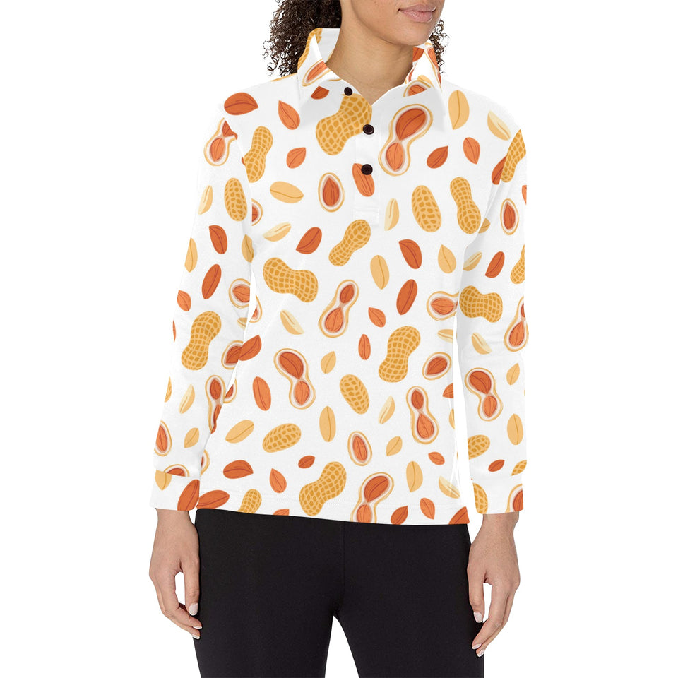 peanuts pattern Women's Long Sleeve Polo Shirt