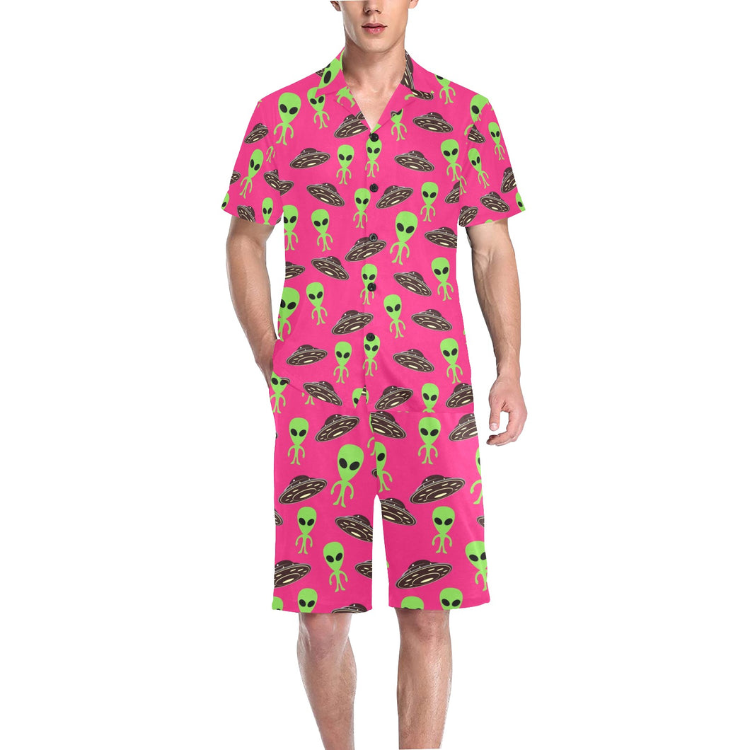 Alien Pattern Print Design 03 Men's V-Neck Short Pajama Set