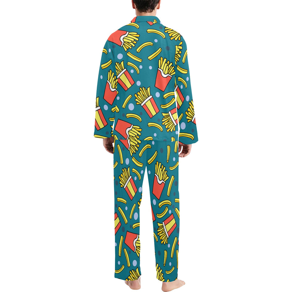 French fries red paper box pattern Men's Long Pajama Set